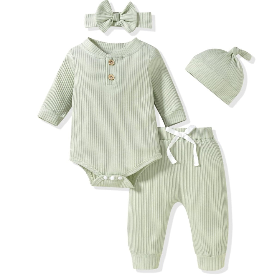 Aalizzwell Gender Neutral Long Sleeve Baby Ribbed Outfit with Hat & Headband - Custom Crafting Alliance, LLC
