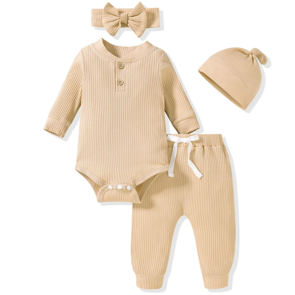 Aalizzwell Gender Neutral Long Sleeve Baby Ribbed Outfit with Hat & Headband - Custom Crafting Alliance, LLC