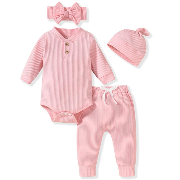 Aalizzwell Gender Neutral Long Sleeve Baby Ribbed Outfit with Hat & Headband - Custom Crafting Alliance, LLC