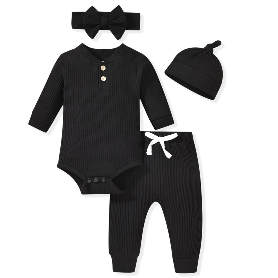 Aalizzwell Gender Neutral Long Sleeve Baby Ribbed Outfit with Hat & Headband - Custom Crafting Alliance, LLC