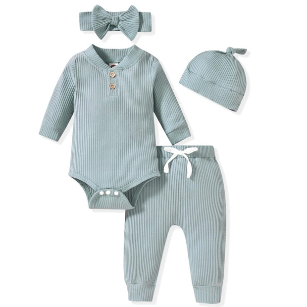 Aalizzwell Gender Neutral Long Sleeve Baby Ribbed Outfit with Hat & Headband - Custom Crafting Alliance, LLC