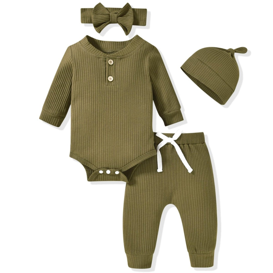 Aalizzwell Gender Neutral Long Sleeve Baby Ribbed Outfit with Hat & Headband - Custom Crafting Alliance, LLC