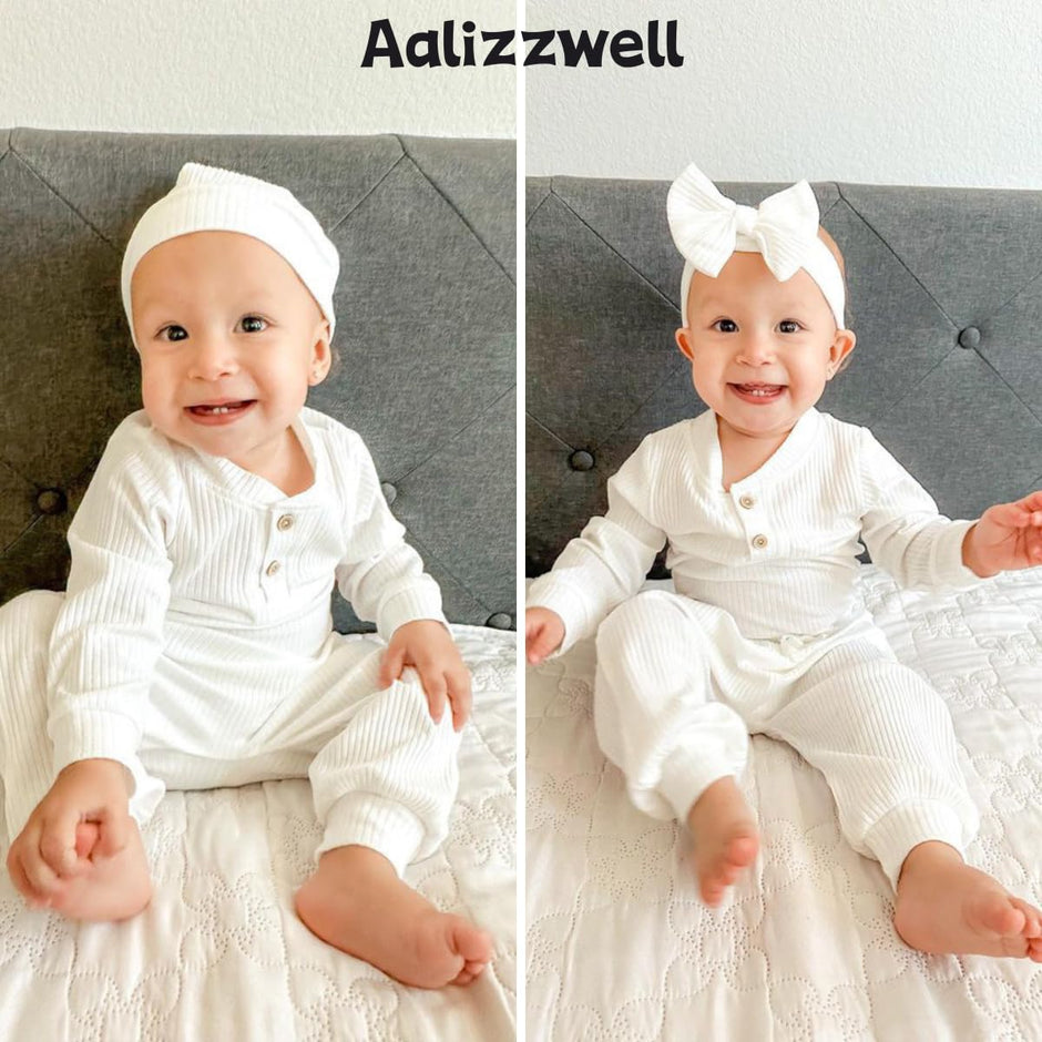 Aalizzwell Gender Neutral Long Sleeve Baby Ribbed Outfit with Hat & Headband - Custom Crafting Alliance, LLC