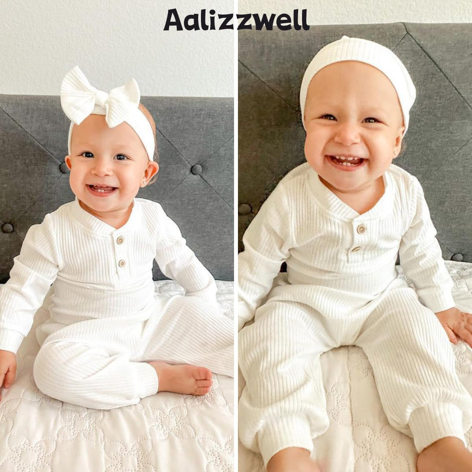 Aalizzwell Gender Neutral Long Sleeve Baby Ribbed Outfit with Hat & Headband - Custom Crafting Alliance, LLC