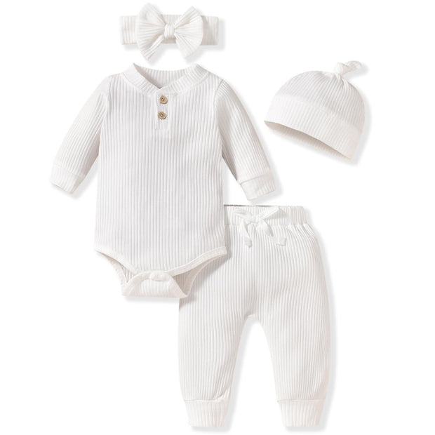 Aalizzwell Gender Neutral Long Sleeve Baby Ribbed Outfit with Hat & Headband - Custom Crafting Alliance, LLC