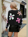 Flower Round Neck Drop Shoulder Sweater