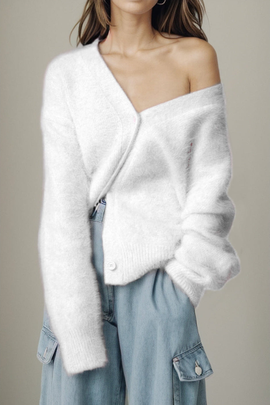 Women Button Up Dropped Shoulder Cardigan Sweaters
