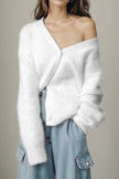 Women Button Up Dropped Shoulder Cardigan Sweaters