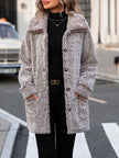 Women Pocketed Collared Neck Long Sleeve Plush Jacket