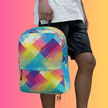 Vibrant Neon Plaid Festival Backpack for EDM Enthusiasts