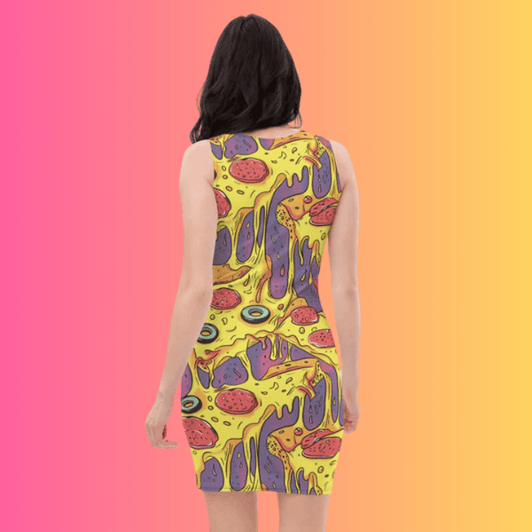 Vibrant Melting Pizza Bodycon Dress for Raves and Festivals