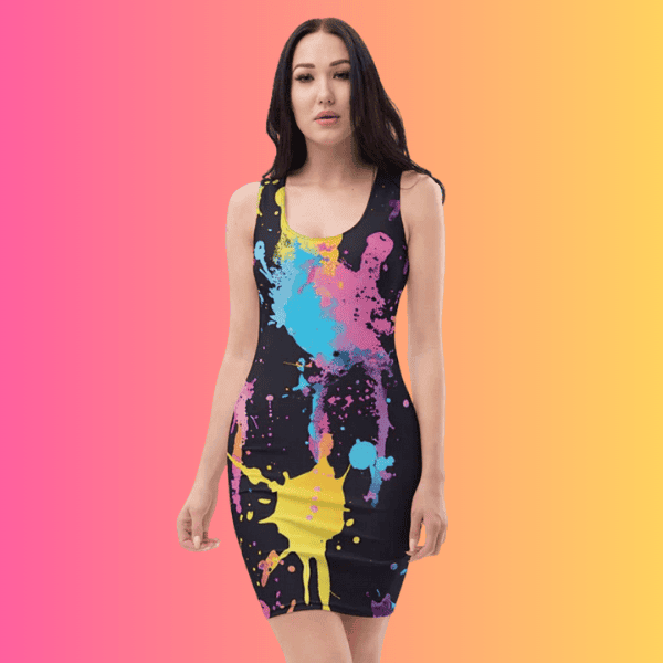 Vibrant Paint Splatter Bodycon Dress for Festivals and Raves