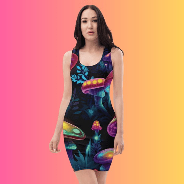 Psychedelic Mushroom Bodycon Dress for Festival Vibes