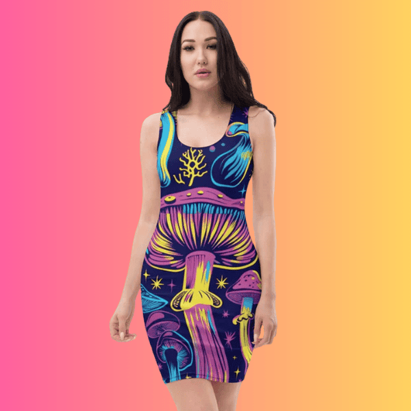 Vibrant Mushroom Bodycon Dress for Festivals and Raves