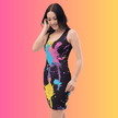 Vibrant Paint Splatter Bodycon Dress for Festivals and Raves