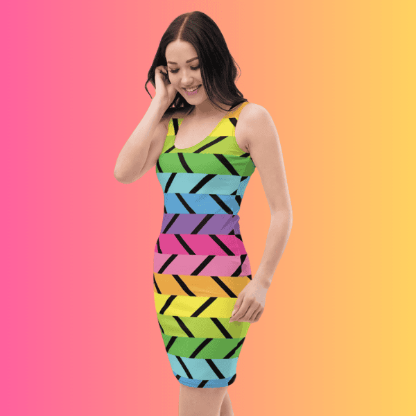 Vibrant Rainbow Stripe Bodycon Dress for EDM Festivals