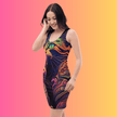 Neon Trippy Cat Bodycon Dress for EDM Festivals and Raves