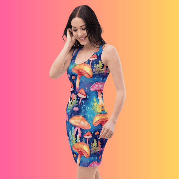 Vibrant Mushroom Bodycon Dress for Raves and Festivals