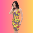 Vibrant Melting Pizza Bodycon Dress for Raves and Festivals