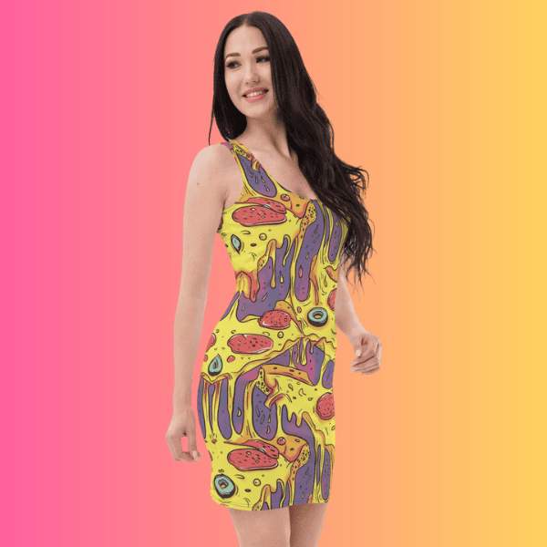 Vibrant Melting Pizza Bodycon Dress for Raves and Festivals