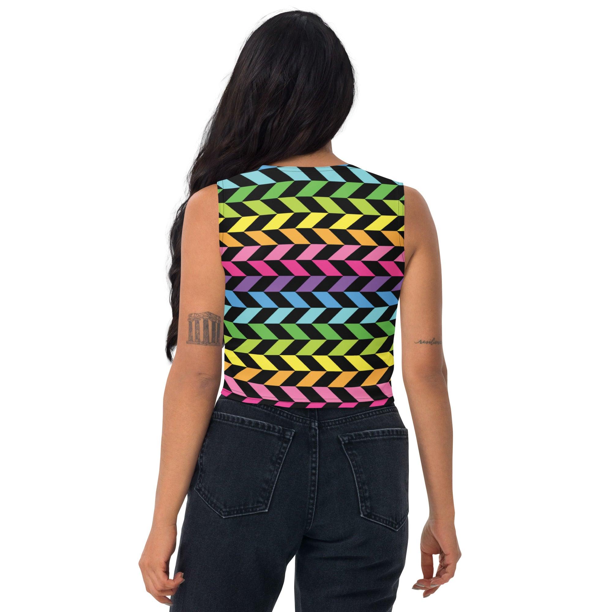 Neon Rainbow Stripe Crop Top for Raves and Festivals
