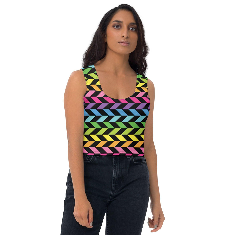 Neon Rainbow Stripe Crop Top for Raves and Festivals