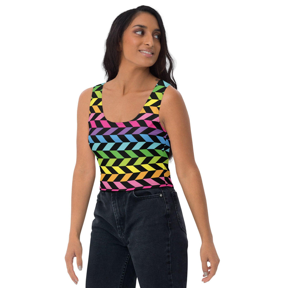 Neon Rainbow Stripe Crop Top for Raves and Festivals