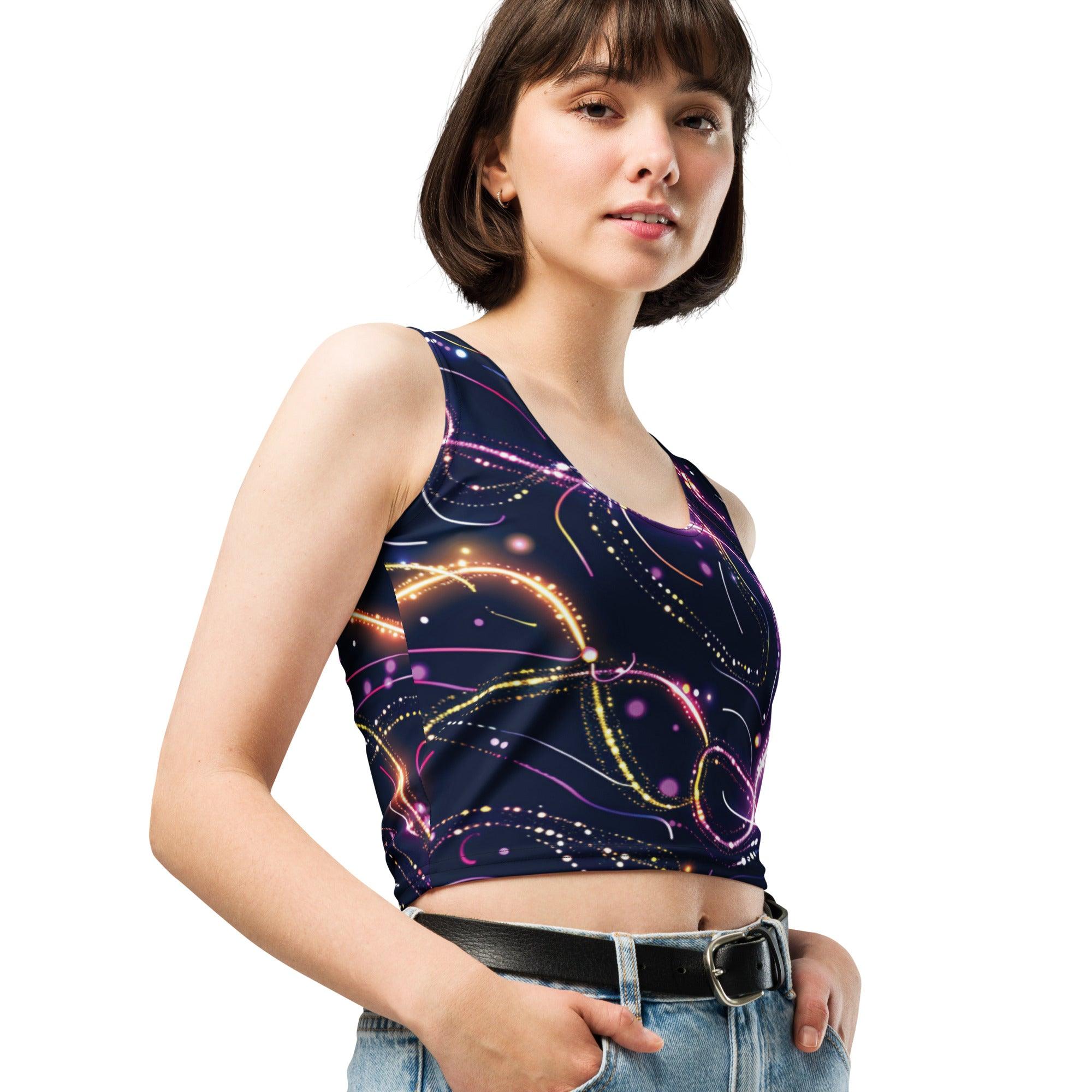 Vibrant Abstract Crop Top for EDM Festivals and Raves