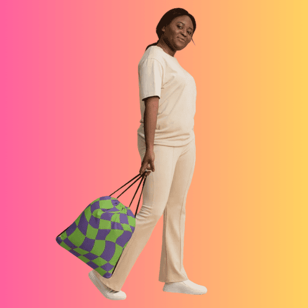 Vibrant Trippy Checkered Rave Drawstring Bag for EDM Lovers