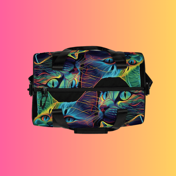 Neon Psychedelic Cat Festival Travel Bag
