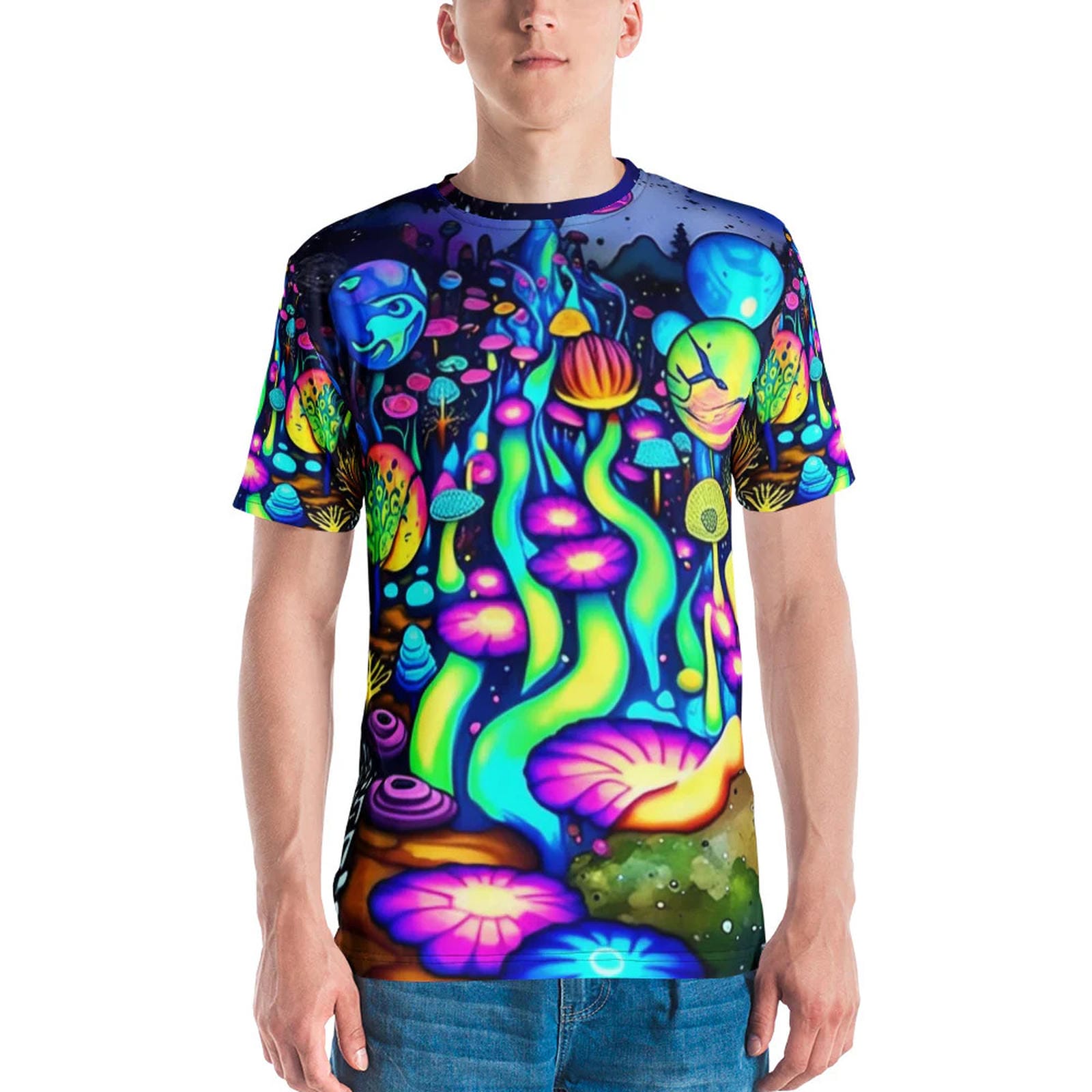 Vibrant Neon Rave Men's T-Shirt for EDM Festivals