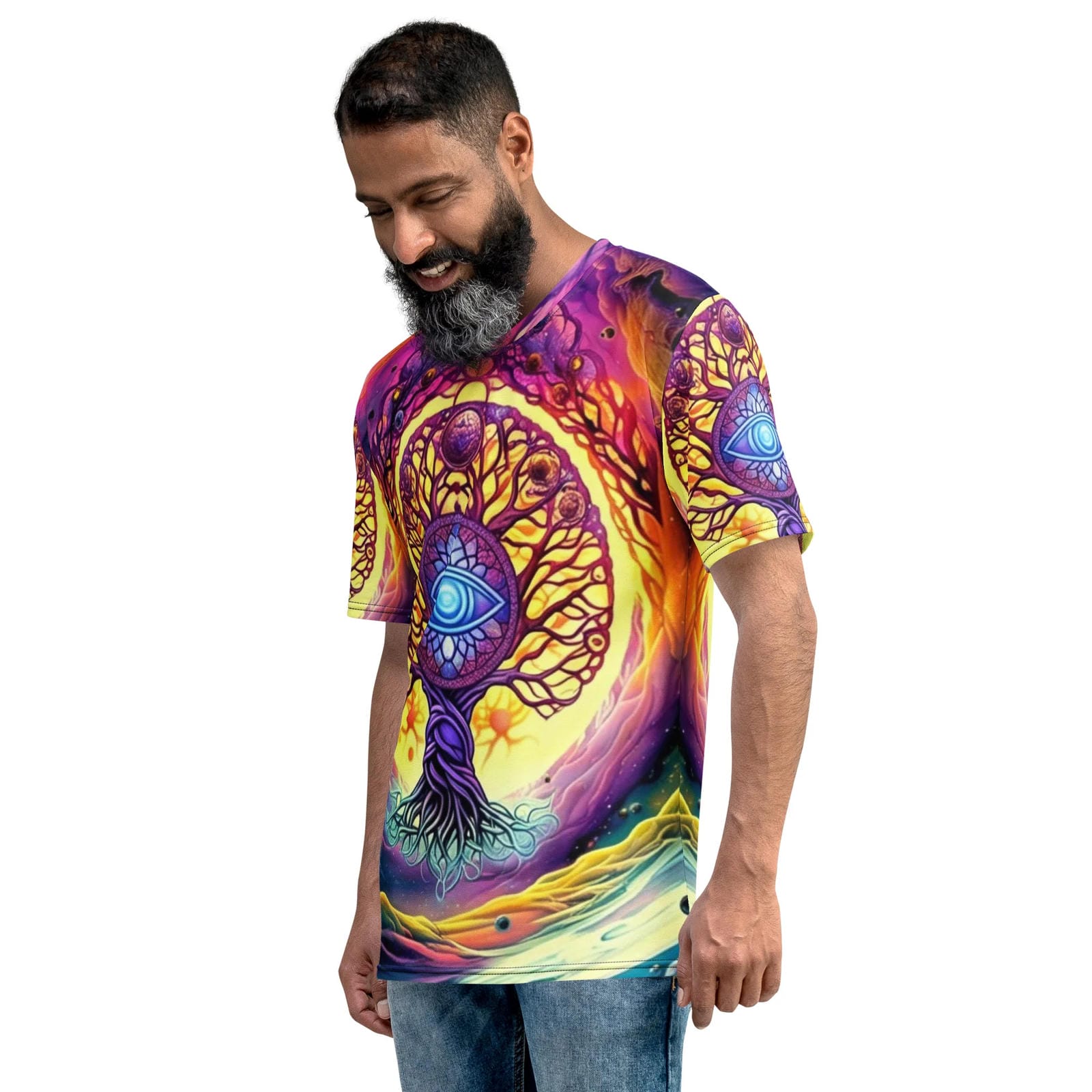 Galactic Vision Tree Men's T-Shirt for Epic Festival Vibes