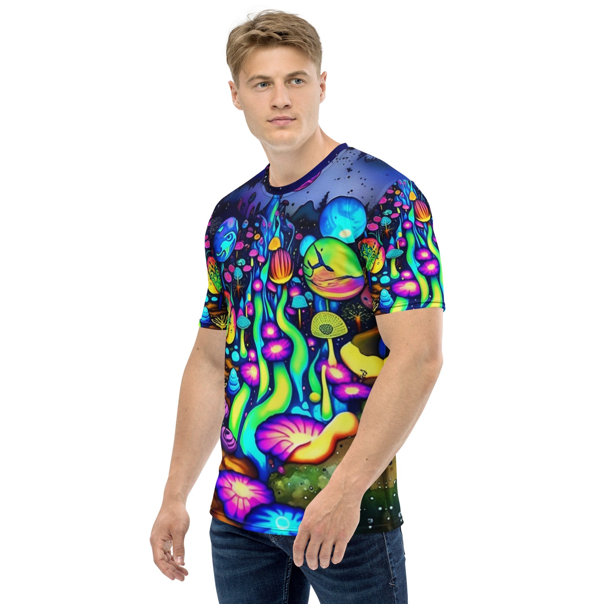 Vibrant Neon Rave Men's T-Shirt for EDM Festivals