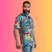 Vibrant Trippy Abstract Men's T-Shirt - Ideal for Raves and Festivals, Perfect for EDM Fans