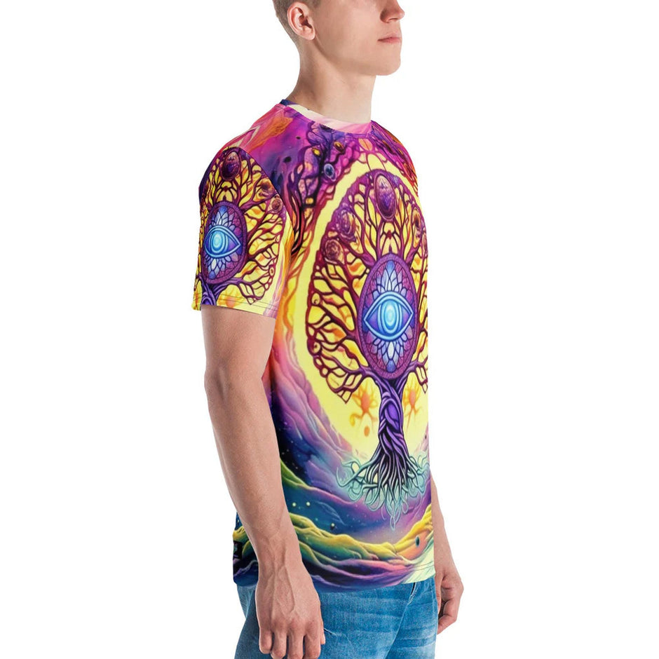 Galactic Vision Tree Men's T-Shirt for Epic Festival Vibes