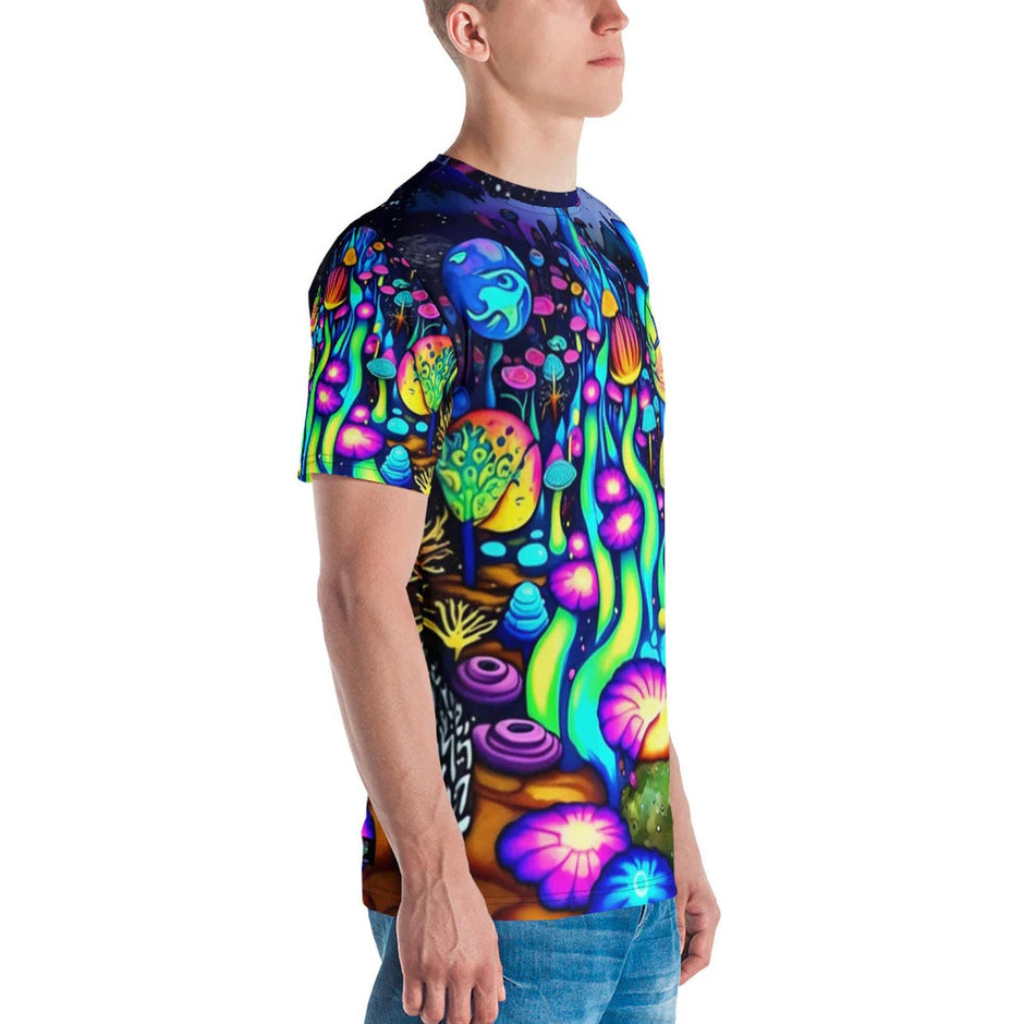 Vibrant Neon Rave Men's T-Shirt for EDM Festivals