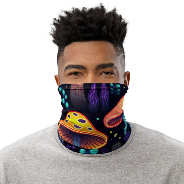 Vibrant Neon Mushroom Neck Gaiter for Raves & Festivals