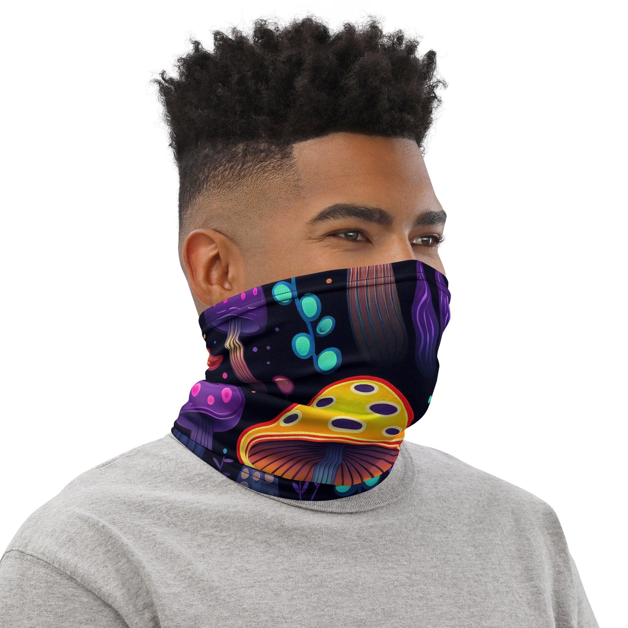 Vibrant Neon Mushroom Neck Gaiter for Raves & Festivals