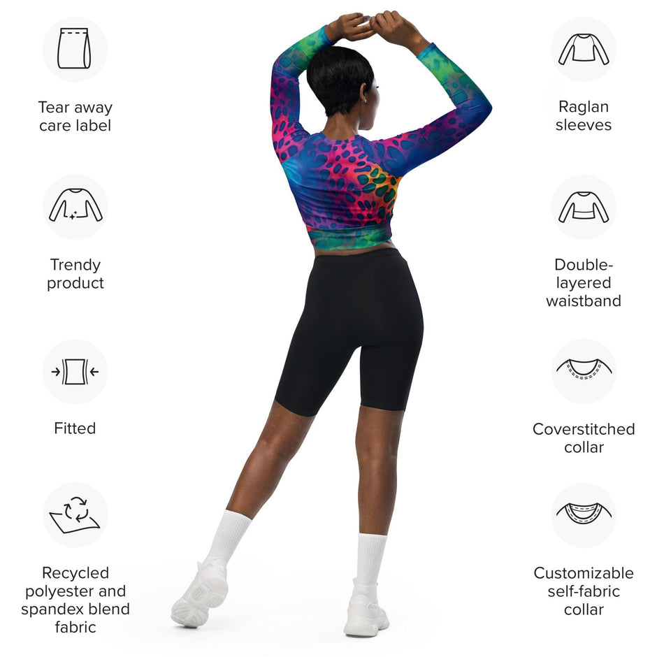 Neon Leopard Long Sleeve Crop Top for Raves and Festivals