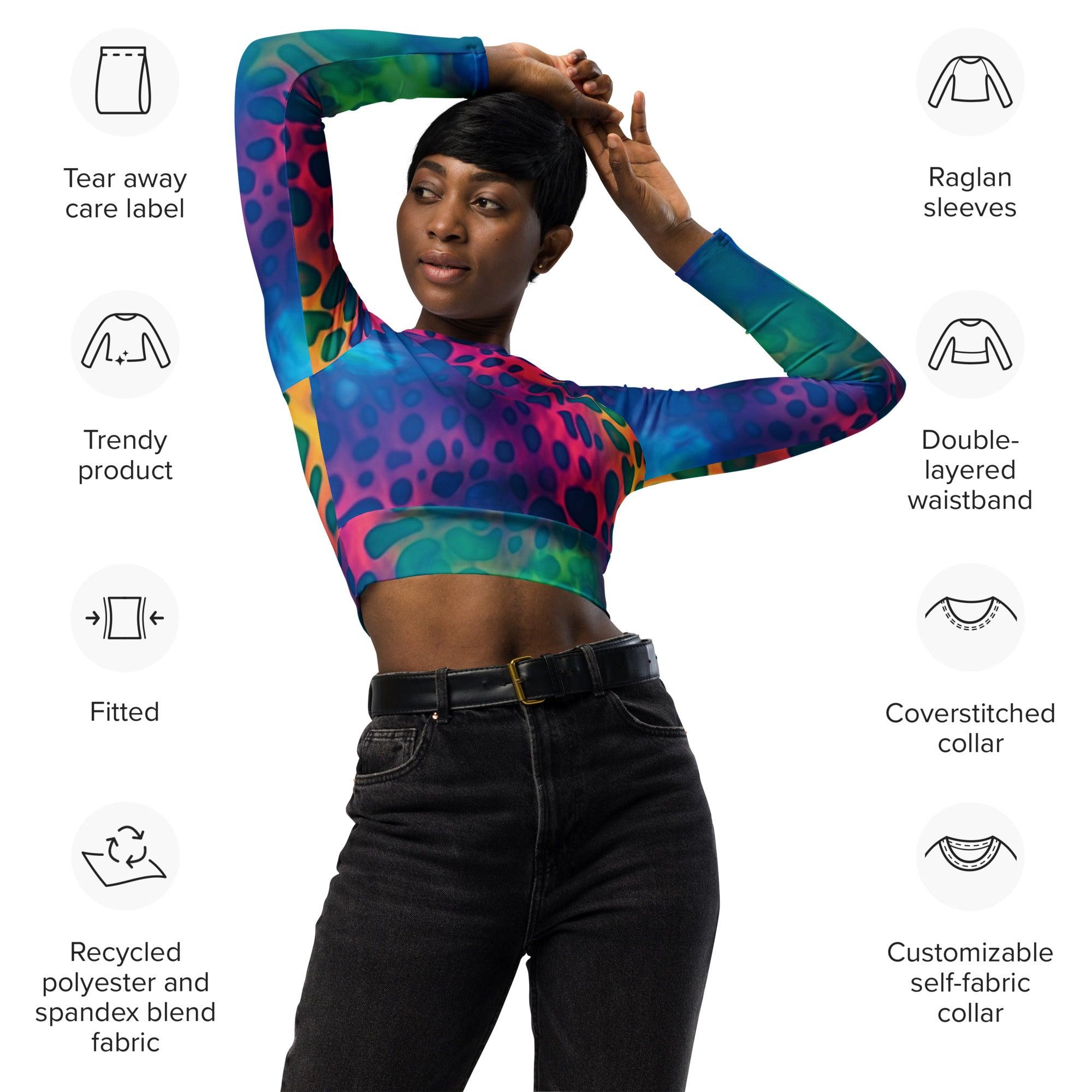 Neon Leopard Long Sleeve Crop Top for Raves and Festivals