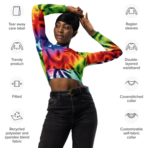 Neon Abstract Long-Sleeve Crop Top for Raves and Festivals