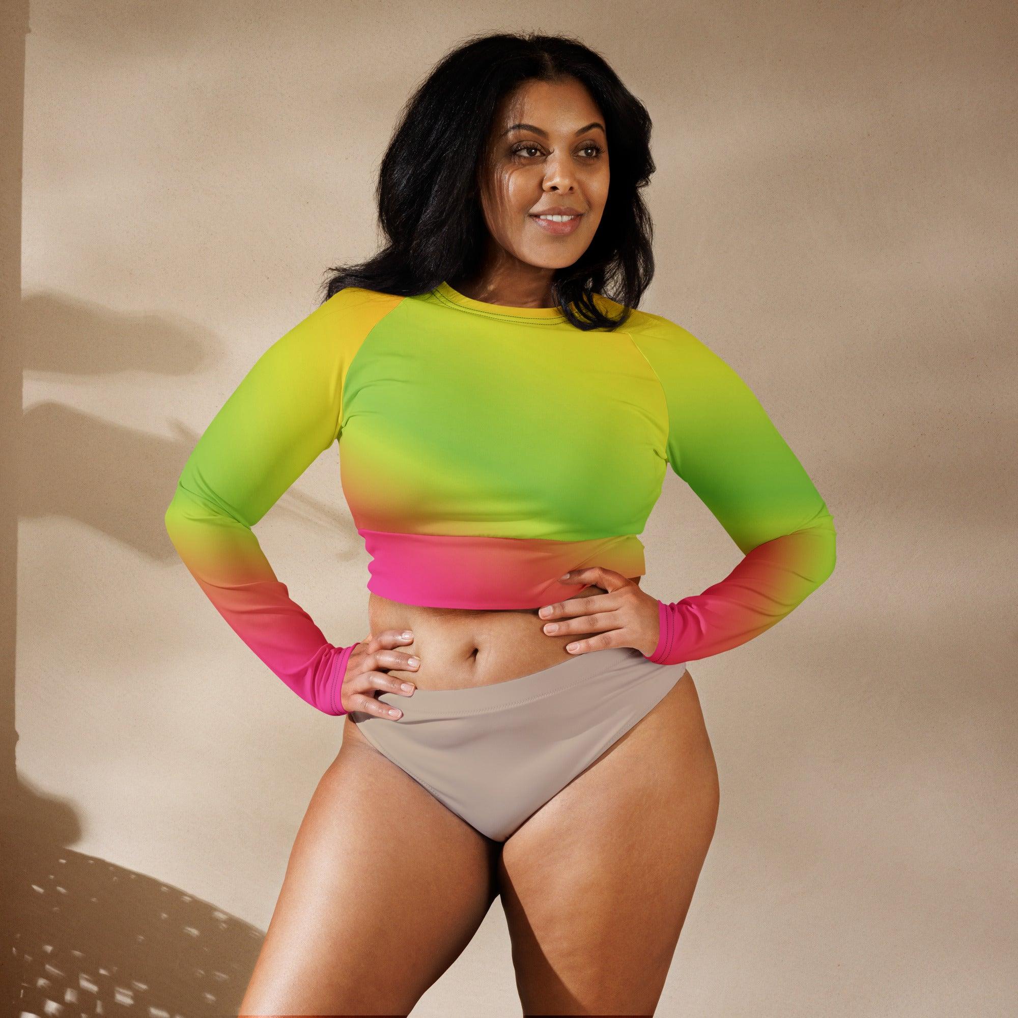 Neon Radiant Long-Sleeve Crop Top for EDM Festivals – Shine Bright and Dance Free!