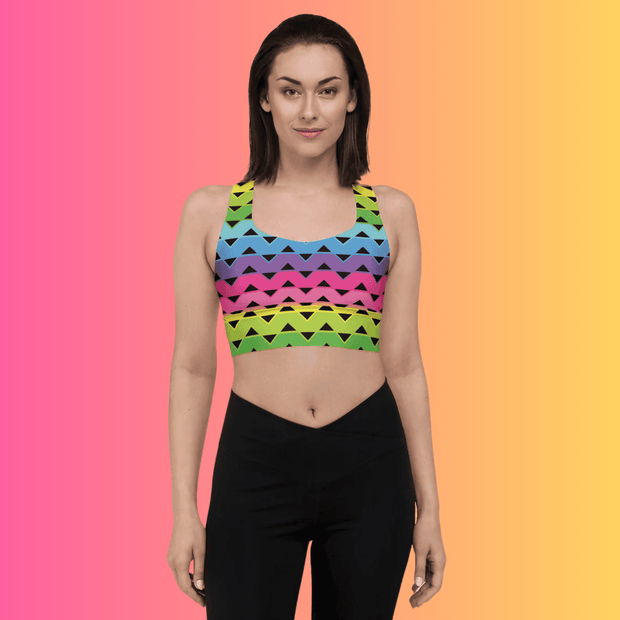 Festival-Ready Rainbow Stripe Longline Sports Bra