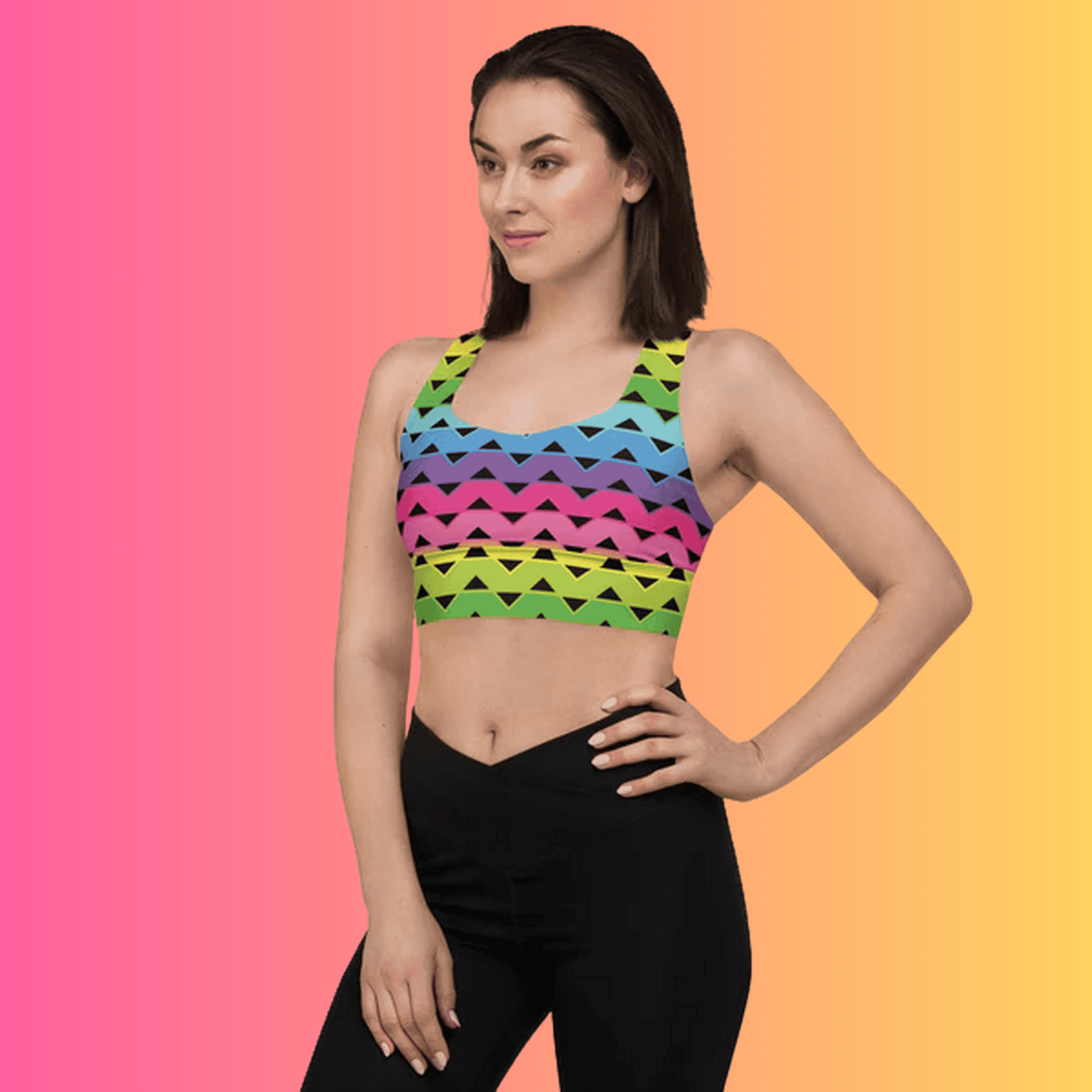 Festival-Ready Rainbow Stripe Longline Sports Bra