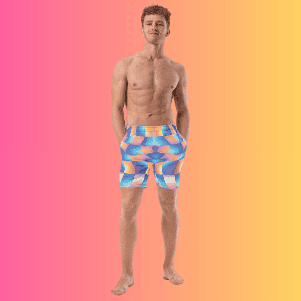 Vibrant Abstract Swim Shorts for EDM Festivals and Raves