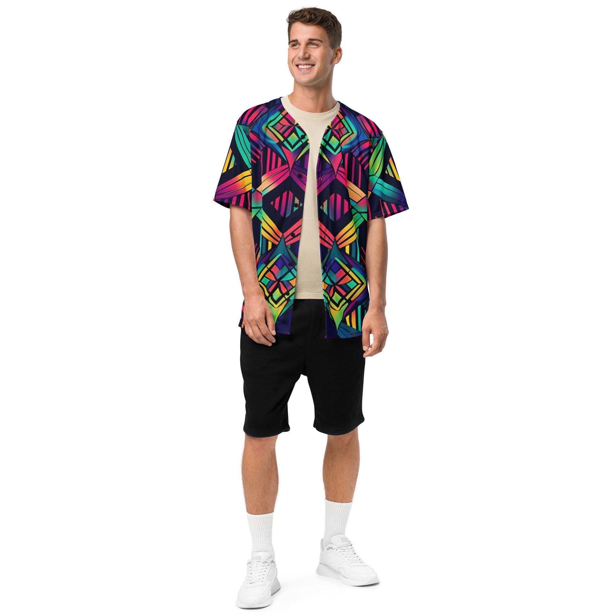 Neon Geometric Baseball Jersey for Rave Vibes