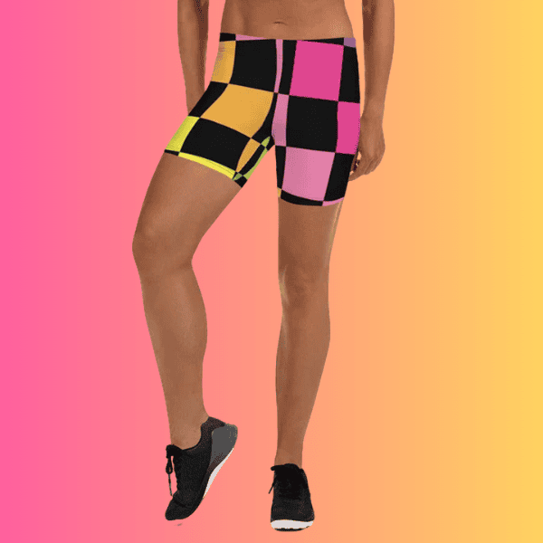 Vibrant Rainbow Check Festival Shorts for Ultimate EDM Vibes
