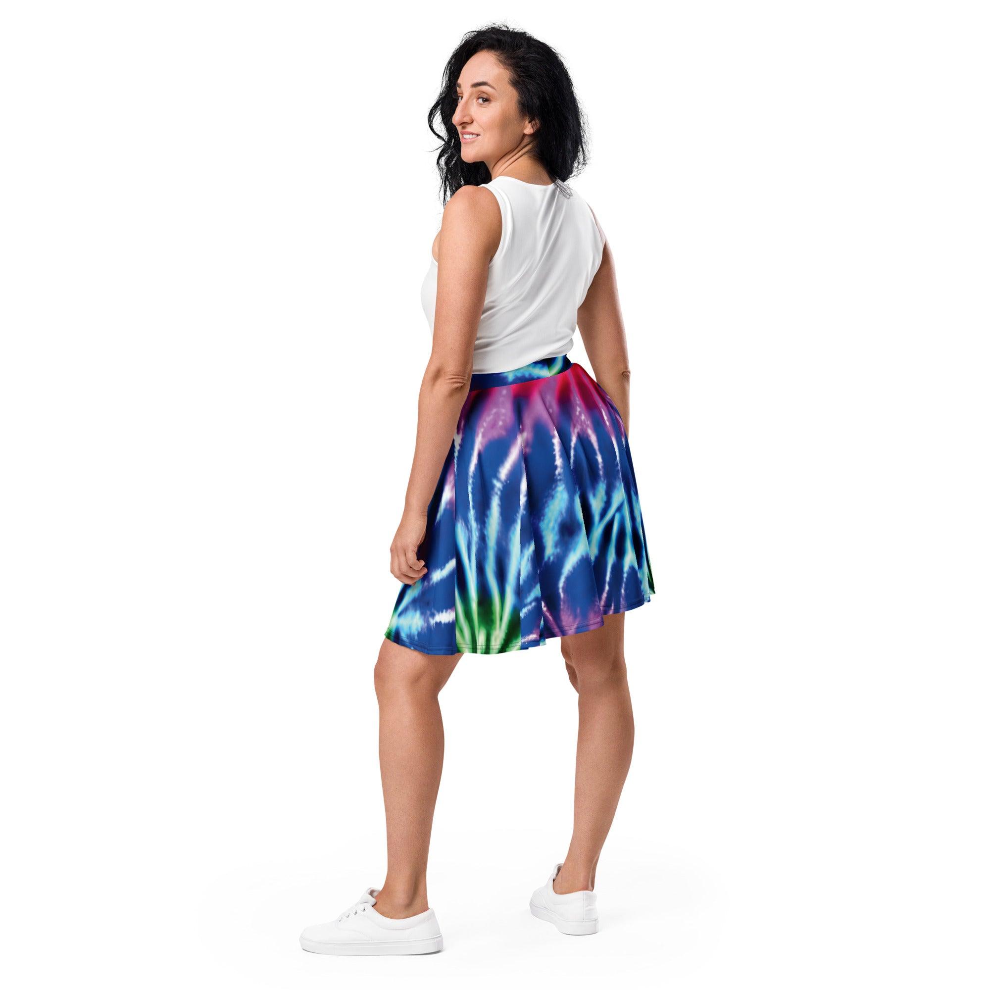 Vibrant Neon Tie-Dye Skater Skirt for Raves and Festivals