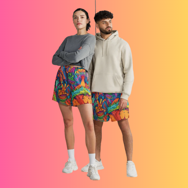 Vibrant All-Over Print Unisex Athletic Long Shorts for Rave and Festival Wear
