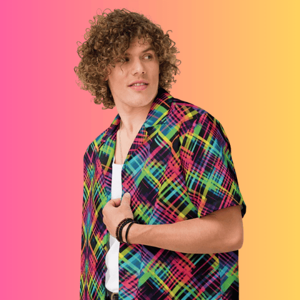 Vibrant Plaid Button-Up Shirt for Festivals and Raves